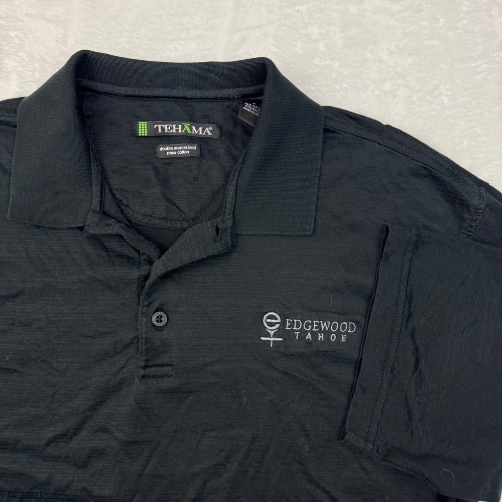 Tehama Mens Black Pima Cotton Polo Shirt Edgewood Tahoe Golf Short Sleeve Size M